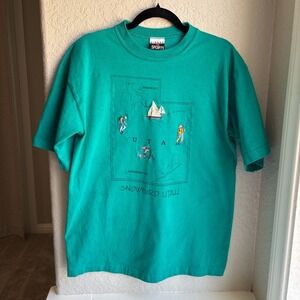 Signal Sports Mens L Vintage 90s T-Shirt Teal Green Utah Snowbird Embroidered